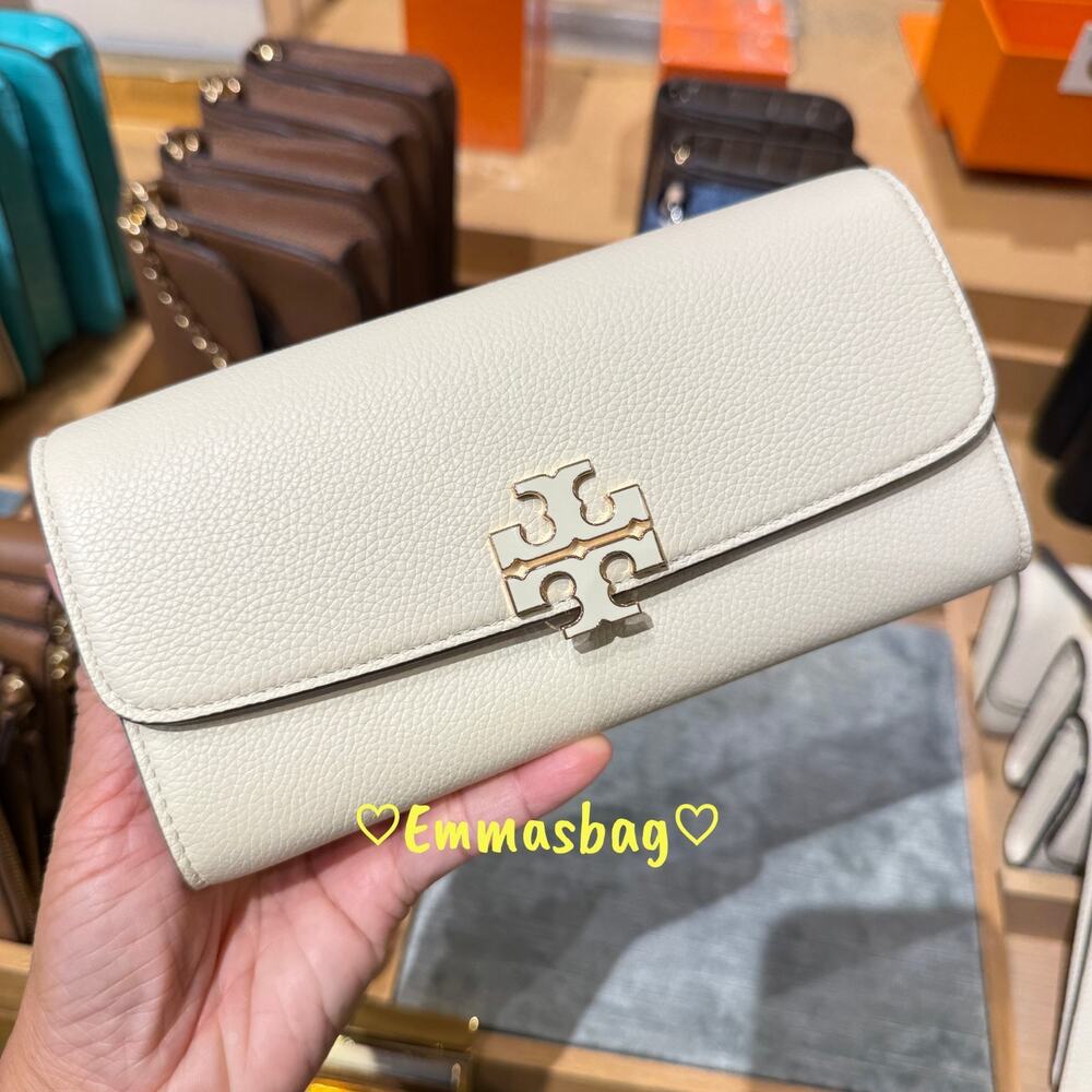 Tory Burch Britten Envelope Wallet 175813 Pebbled Leather $300 Oats